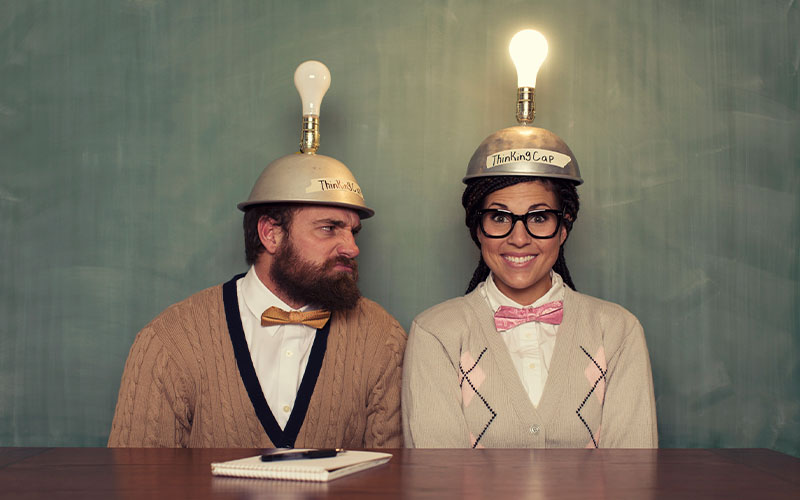 Woman wearing a thinking cap